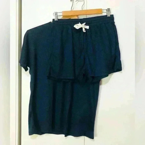 Women Bundle Pajama Set Navy Blue Lightweight Soft Waffle Knit size Medium NWT - Picture 1 of 12